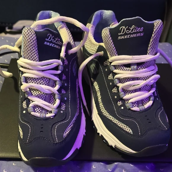 Skechers Women's Dark Blue and White Sneakers - Picture 2 of 9